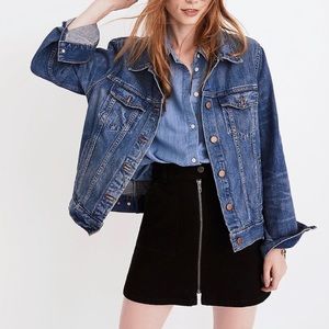 Madewell Black Denim Utility Full Front Zippered Mini Skirt Size 27.